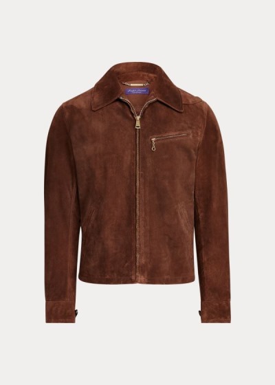 Chaquetas Ralph Lauren Hombre Marrom - Suede Newsboy - EUDWY7041